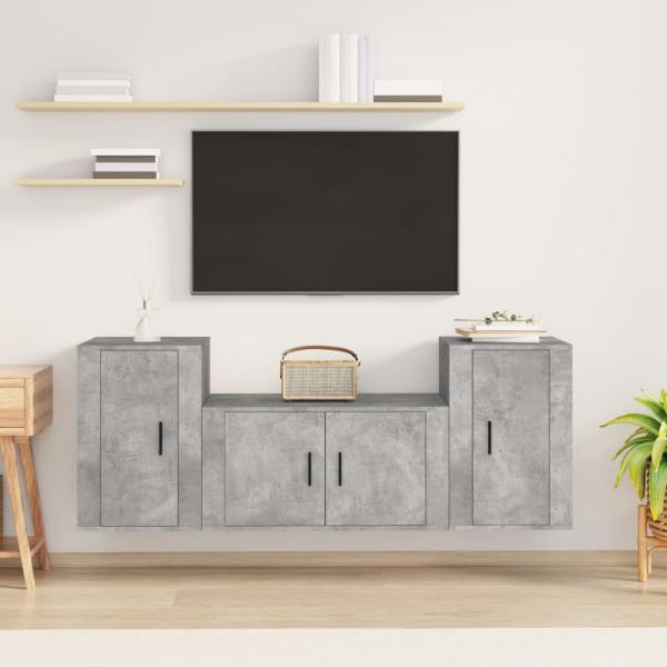 ARDEBO.de - 3-tlg. TV-Schrank-Set Betongrau Holzwerkstoff