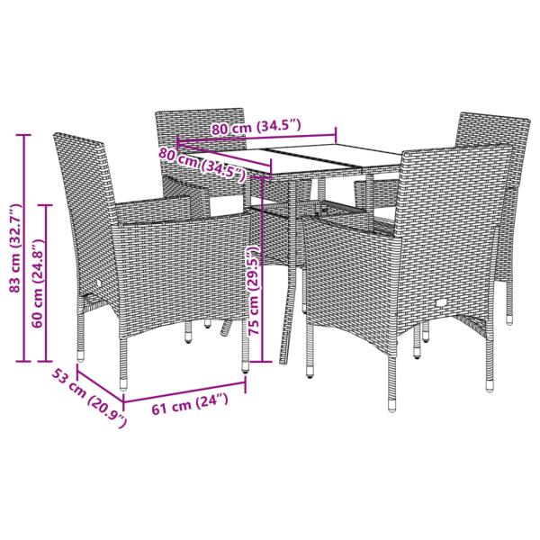 5-tlg. Garten-Essgruppe mit Kissen Beige Poly Rattan und Glas