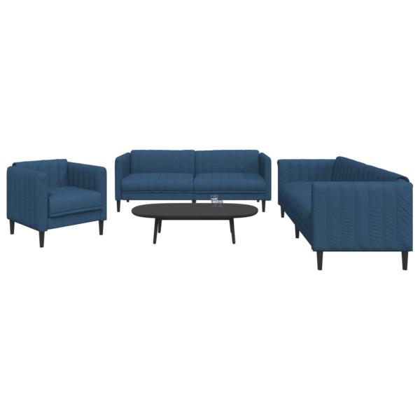 ARDEBO.de - 3-tlg. Sofagarnitur Blau Stoff