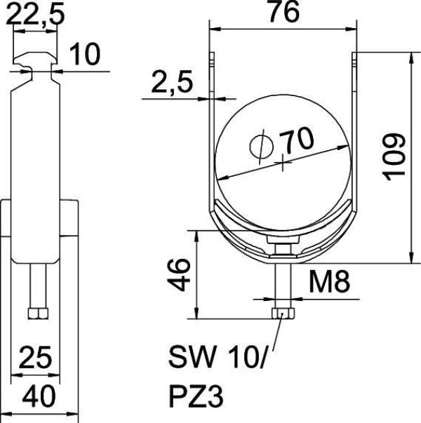 OBO Bettermann BS-H1-K-70 FT Bügelschelle 2056 H-Fuß, 1-fach, 64-70mm, feuerverzinkt (1186269)