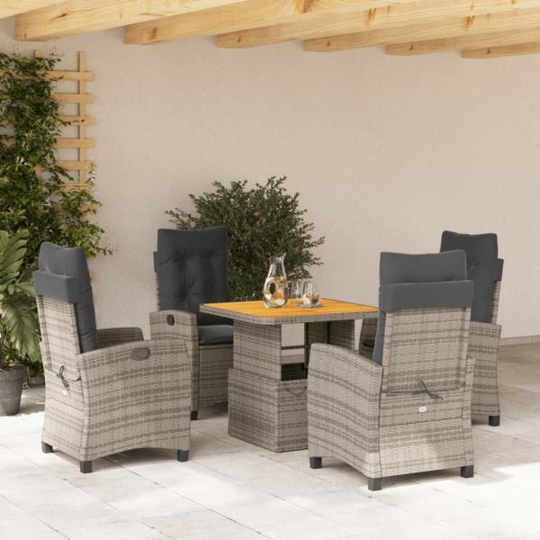 ARDEBO.de - 5-tlg. Garten-Essgruppe mit Kissen Grau Poly Rattan