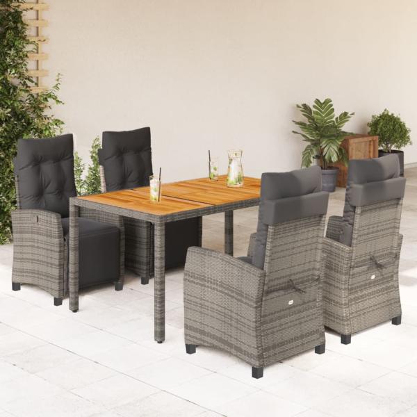 ARDEBO.de - 5-tlg. Garten-Essgruppe mit Kissen Grau Poly Rattan