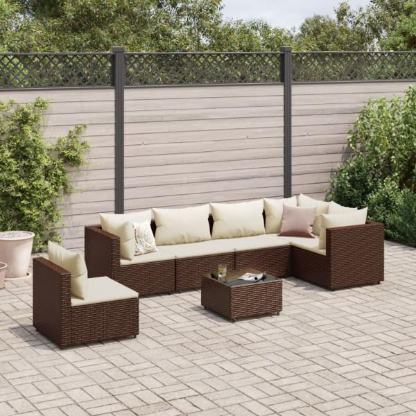 ARDEBO.de - 7-tlg. Garten-Lounge-Set mit Kissen Braun Poly Rattan