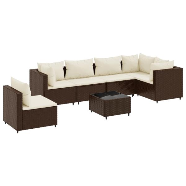 7-tlg. Garten-Lounge-Set mit Kissen Braun Poly Rattan