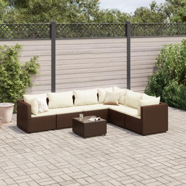 ARDEBO.de - 7-tlg. Garten-Lounge-Set mit Kissen Braun Poly Rattan