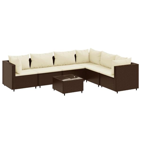 7-tlg. Garten-Lounge-Set mit Kissen Braun Poly Rattan