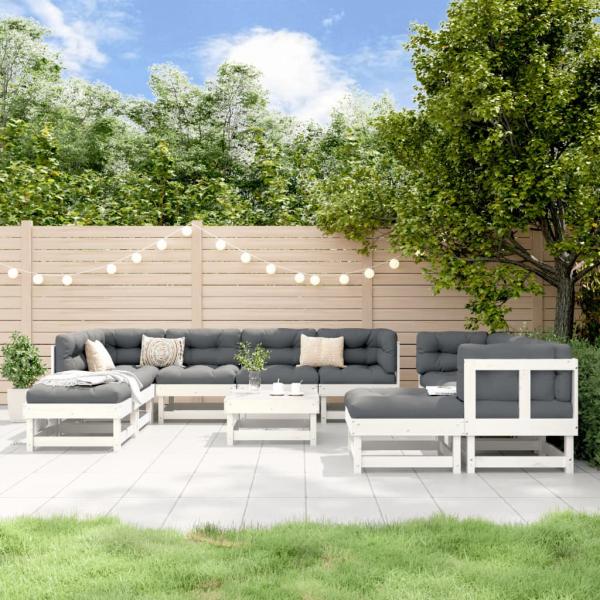 ARDEBO.de - 11-tlg. Garten-Lounge-Set Weiß Massivholz Kiefer