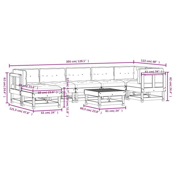 8-tlg. Garten-Lounge-Set mit Kissen Massivholz Douglasie