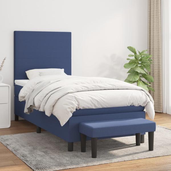 ARDEBO.de - Boxspringbett mit Matratze Blau 90x190 cm Stoff