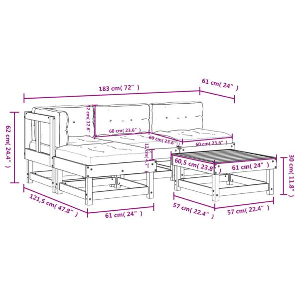 5-tlg. Garten-Lounge-Set mit Kissen Imprägniertes Kiefernholz