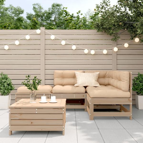 5-tlg. Garten-Lounge-Set mit Kissen Massivholz Kiefer