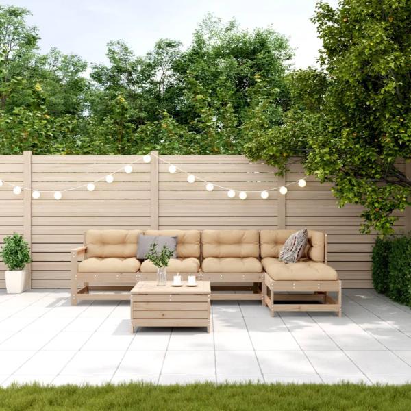 6-tlg. Garten-Lounge-Set mit Kissen Massivholz Kiefer