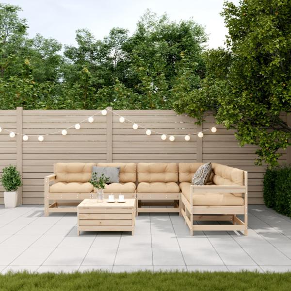 7-tlg. Garten-Lounge-Set mit Kissen Massivholz Kiefer