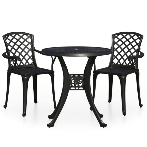 3-tlg. Bistro-Set Aluminiumguss Schwarz