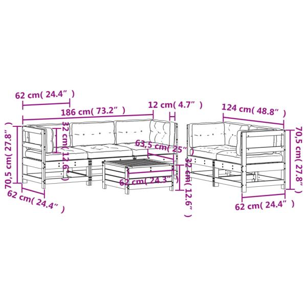 6-tlg. Garten-Lounge-Set mit Kissen Massivholz Kiefer