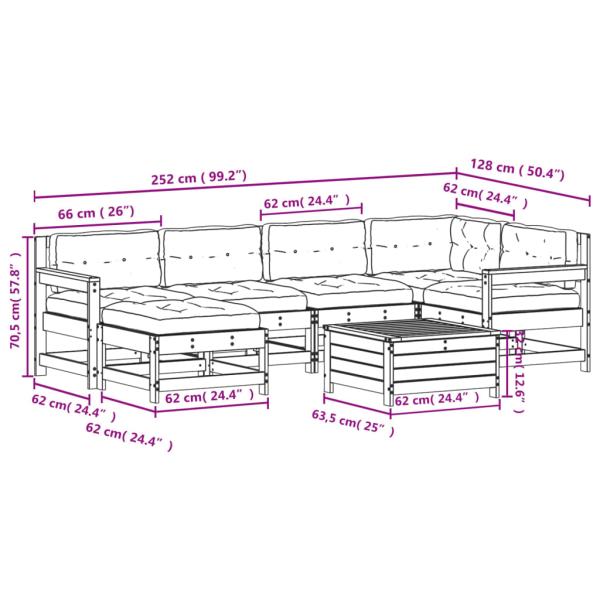 7-tlg. Garten-Lounge-Set mit Kissen Massivholz Kiefer