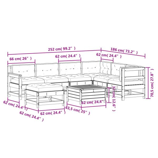 8-tlg. Garten-Lounge-Set mit Kissen Massivholz Kiefer