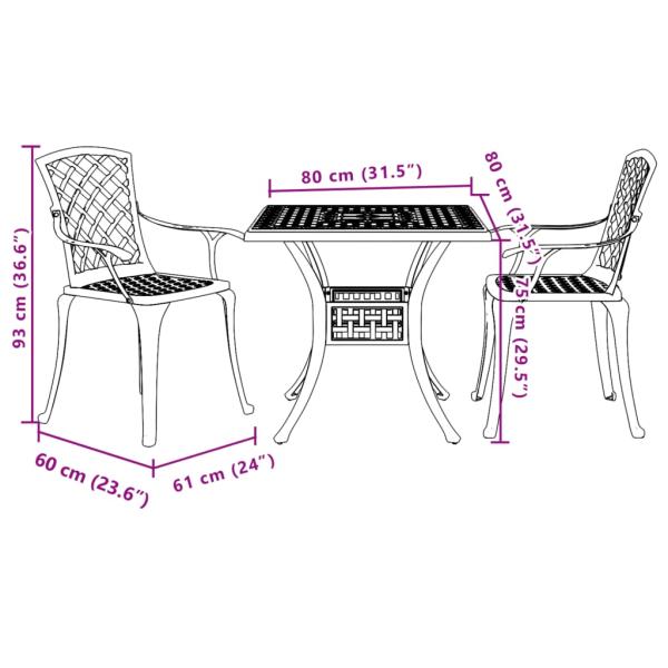 3-tlg. Bistro-Set Bronzen Aluminiumguss