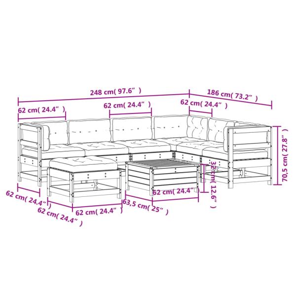 8-tlg. Garten-Lounge-Set mit Kissen Massivholz Kiefer