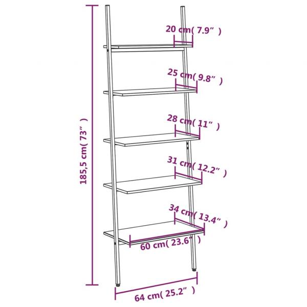 Leiterregal mit 5 Böden Dunkelbraun und Schwarz 64x34x185,5 cm