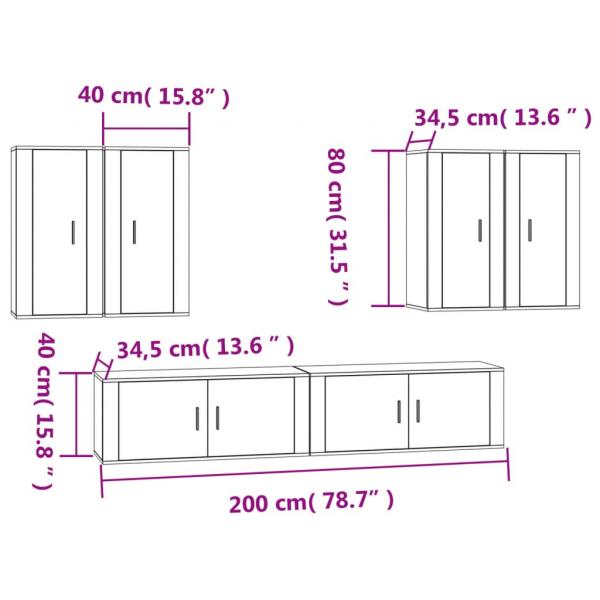 6-tlg. TV-Schrank-Set Hochglanz-Weiß Holzwerkstoff