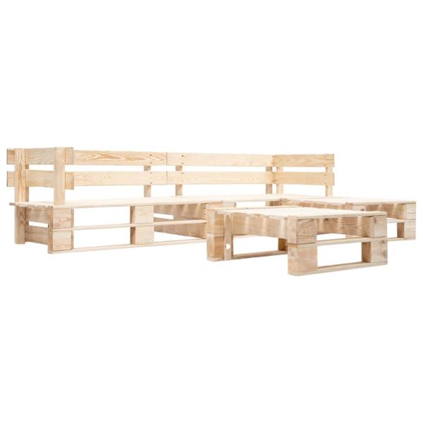 4-tlg. Paletten-Lounge-Set mit Kissen in Sandfarben Holz