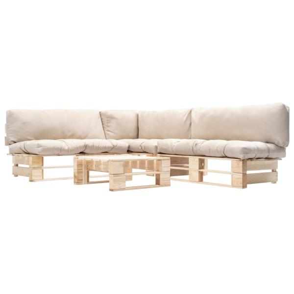 ARDEBO.de - 4-tlg. Paletten-Lounge-Set mit Kissen in Sandfarben Holz