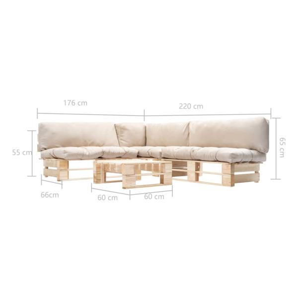 4-tlg. Paletten-Lounge-Set mit Kissen in Sandfarben Holz