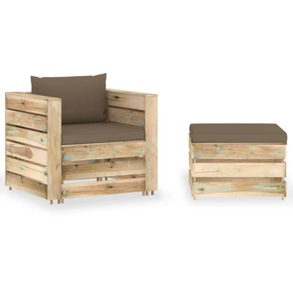 ARDEBO.de - 2-tlg. Garten-Lounge-Set mit Kissen Grün Imprägniertes Holz