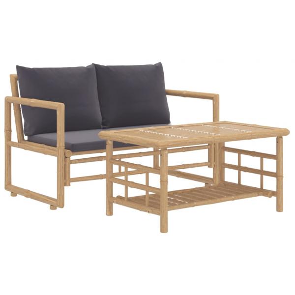 2-tlg. Garten-Lounge-Set mit Dunkelgrauen Kissen Bambus