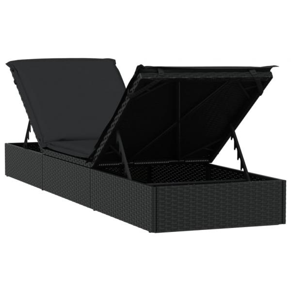 Sonnenliege 1 Stk. mit Auflage Schwarz 201x55x62 cm Poly Rattan