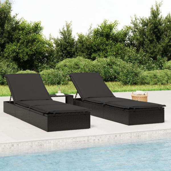 ARDEBO.de - Sonnenliege 1 Stk. mit Tisch Schwarz Poly Rattan