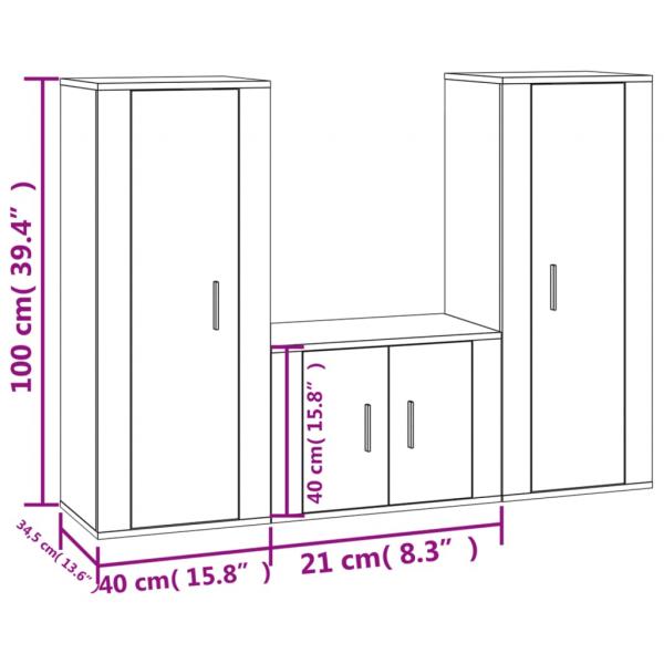 3-tlg. TV-Schrank-Set Schwarz Holzwerkstoff