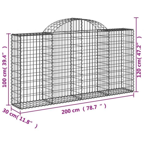 Gabionen mit Hochbogen 13Stk. 200x30x100/120cm Verzinktes Eisen