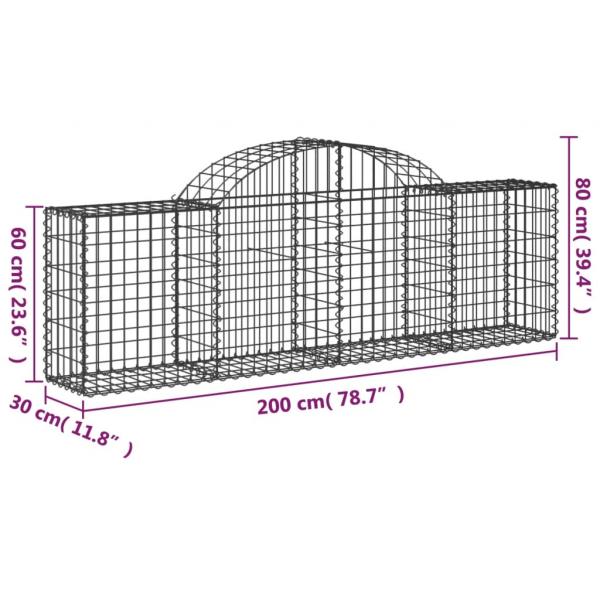 Gabionen mit Hochbogen 3 Stk. 200x30x60/80 cm Verzinktes Eisen