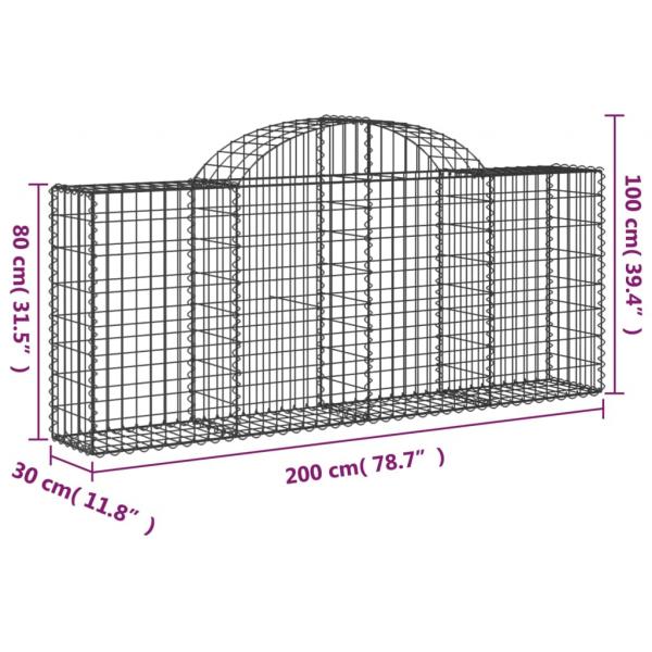 Gabionen mit Hochbogen 11 Stk. 200x30x80/100cm Verzinktes Eisen