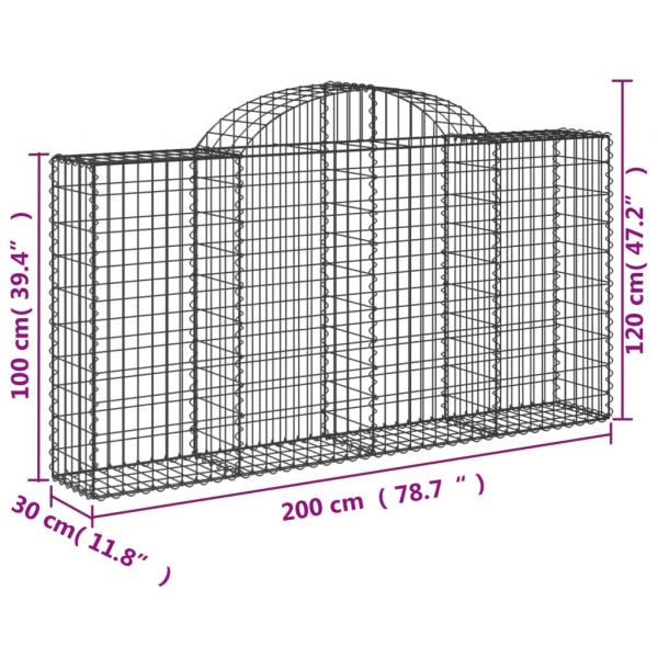 Gabionen mit Hochbogen 6 Stk. 200x30x100/120cm Verzinktes Eisen