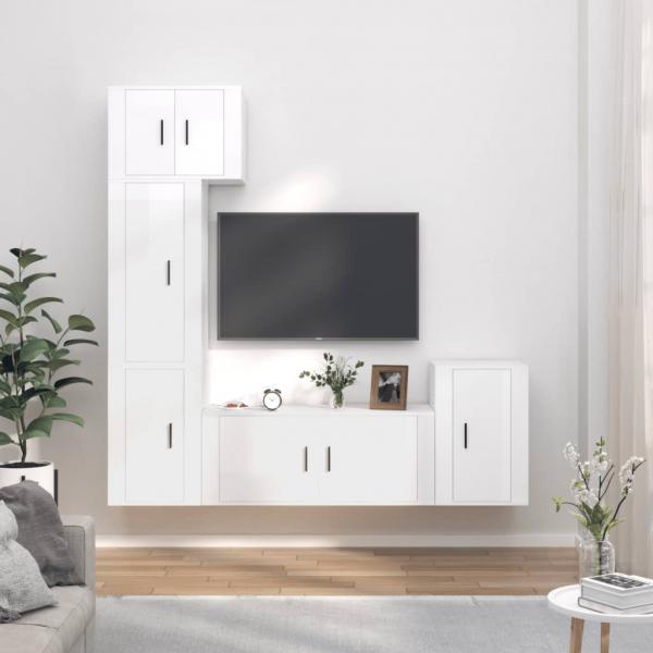 ARDEBO.de - 5-tlg. TV-Schrank-Set Hochglanz-Weiß Holzwerkstoff