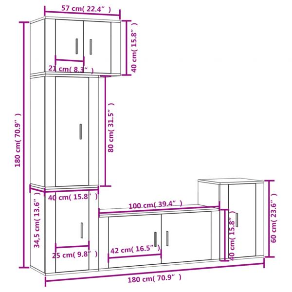 5-tlg. TV-Schrank-Set Hochglanz-Weiß Holzwerkstoff