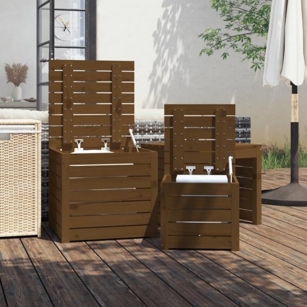 3-tlg. Gartenbox-Set Honigbraun Massivholz Kiefer