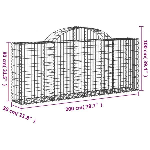 Gabionen mit Hochbogen 8 Stk. 200x30x80/100 cm Verzinktes Eisen