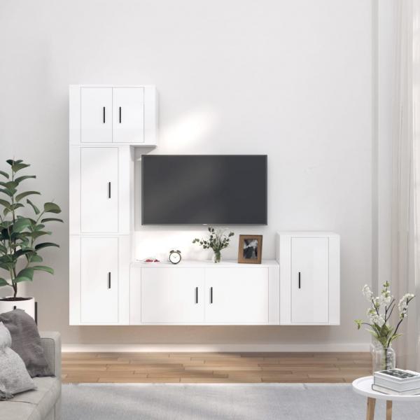 ARDEBO.de - 5-tlg. TV-Schrank-Set Hochglanz-Weiß Holzwerkstoff