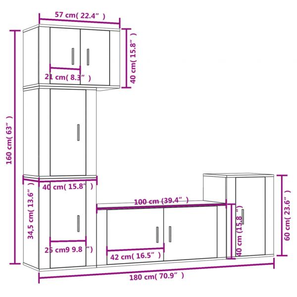 5-tlg. TV-Schrank-Set Hochglanz-Weiß Holzwerkstoff