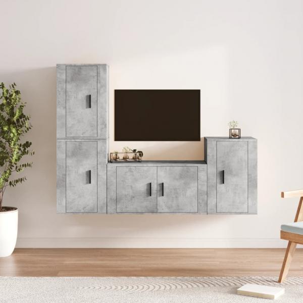 ARDEBO.de - 4-tlg. TV-Schrank-Set Betongrau Holzwerkstoff