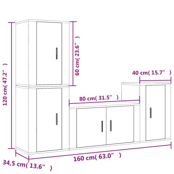 4-tlg. TV-Schrank-Set Räuchereiche Holzwerkstoff