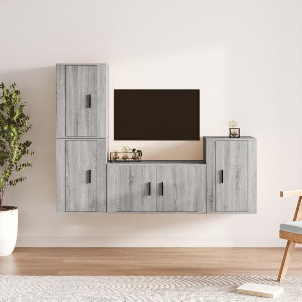 ARDEBO.de - 4-tlg. TV-Schrank-Set Grau Sonoma Holzwerkstoff