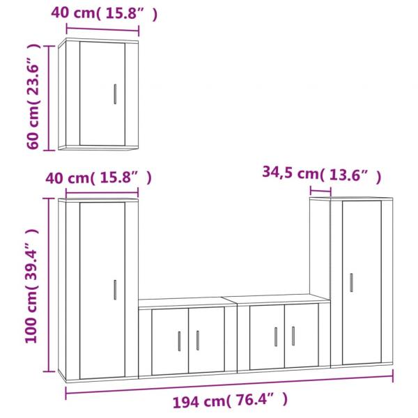 5-tlg. TV-Schrank-Set Braun Eichen-Optik Holzwerkstoff