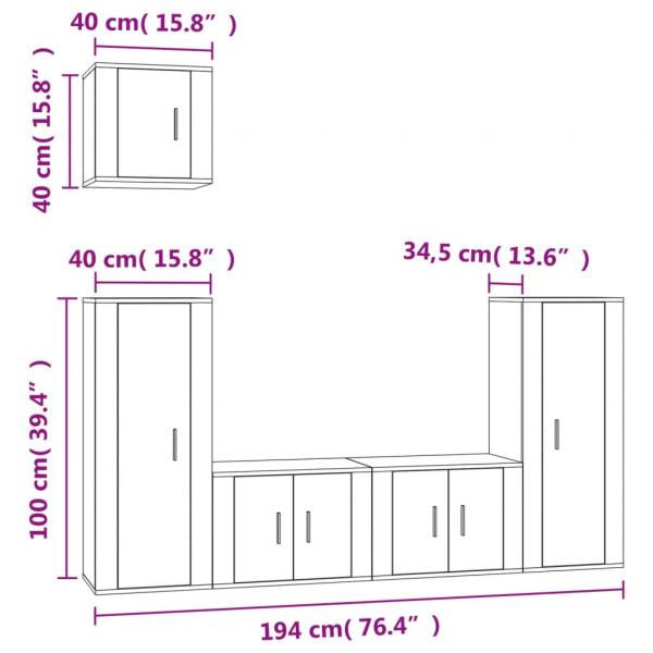 5-tlg. TV-Schrank-Set Hochglanz-Weiß Holzwerkstoff