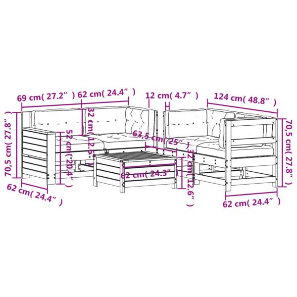 5-tlg. Garten-Lounge-Set mit Kissen Massivholz Douglasie