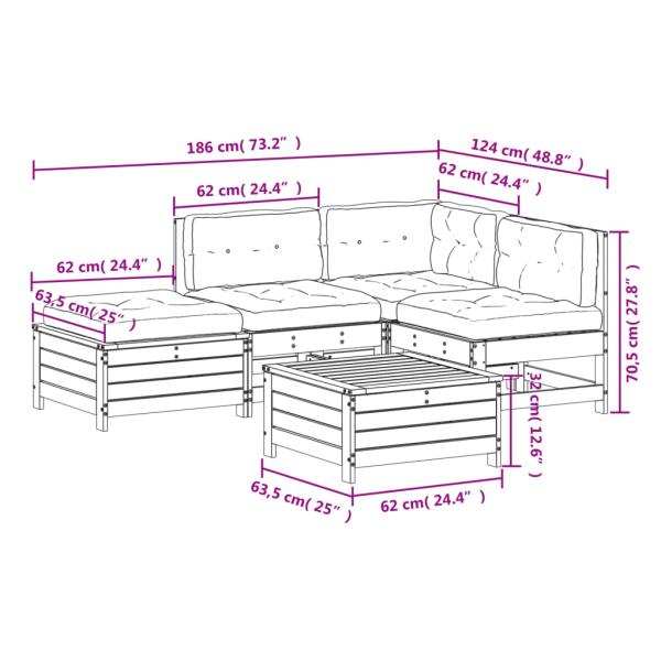 5-tlg. Garten-Lounge-Set mit Kissen Imprägniertes Kiefernholz